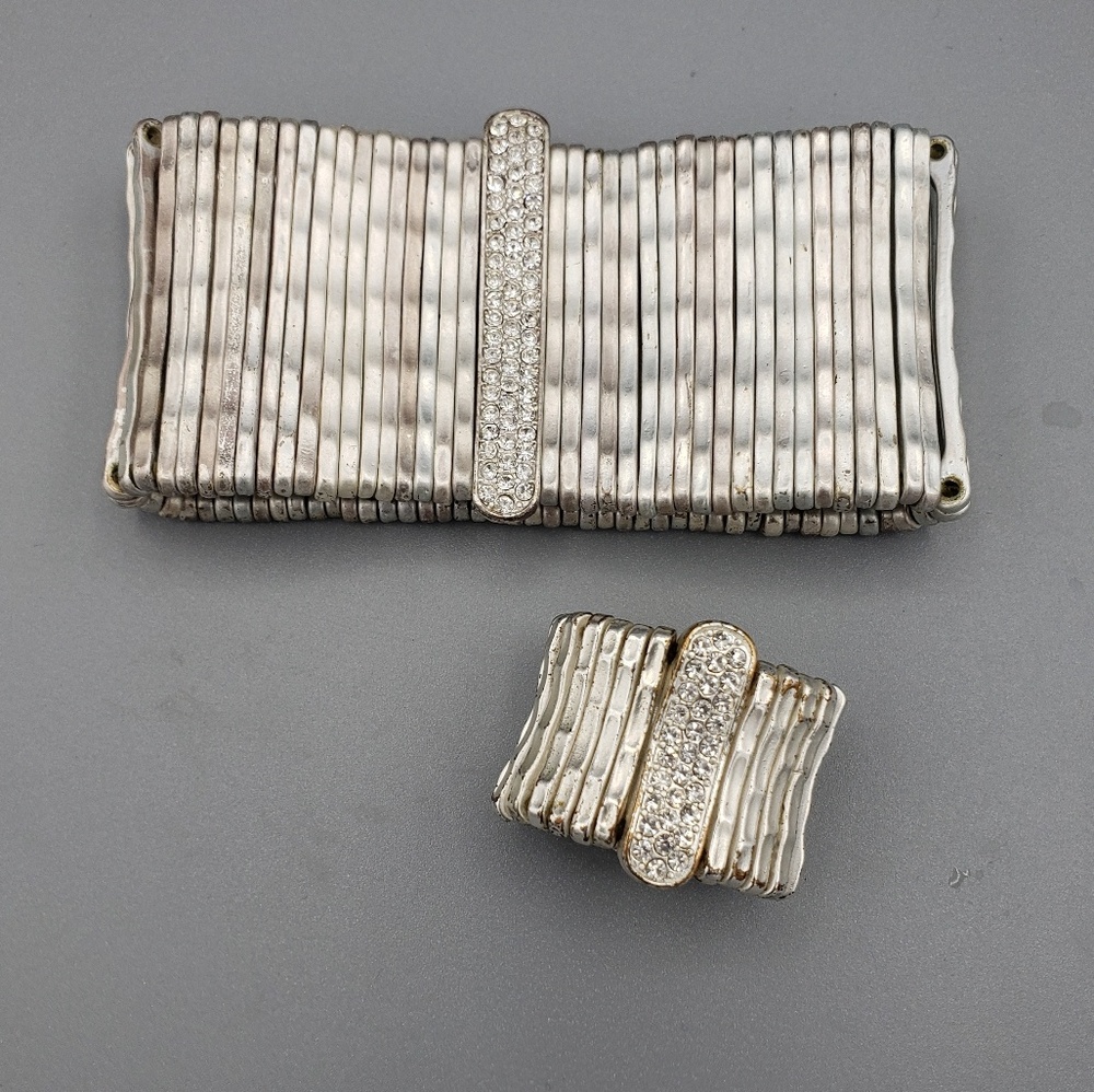 Silver & Rhinestone Stretch Bracelet and Ring Set - Picture 4 of 8